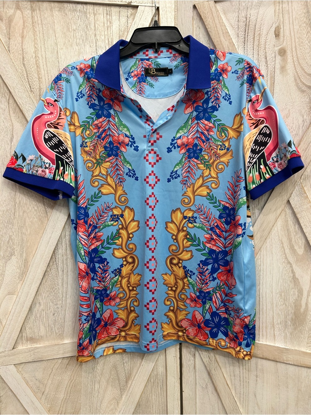 Barocco Tropical Baroque Polo Shirt Peacock Flamingo Resort Cruise Large